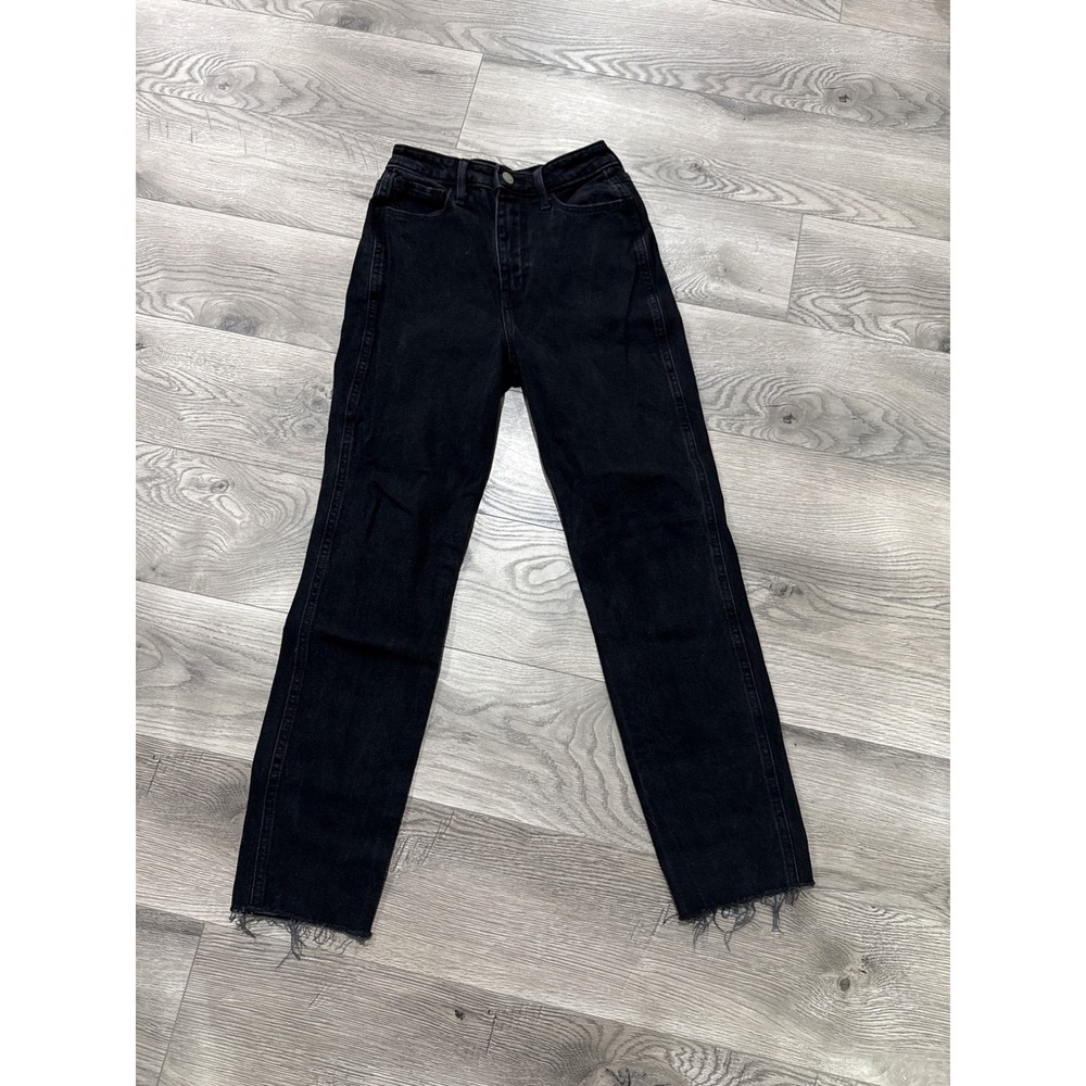 Hollister Ultra High-Rise Mom Jeans Black Raw Hem Vintage Stretch 00R